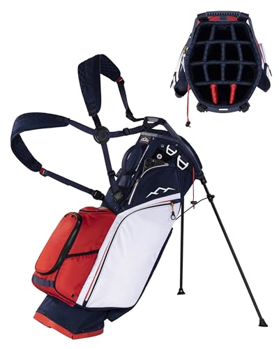 Sun Mountain Eclipse 3.5 14 Way Golf Stand Bag - Durable Golf Bag with Eleven Pockets for Ample Storage - Features an Ergonomic X-Fit Dual Strap System and a Matching Rain Hood - Navy-White-Red -  02SM380 WHNV