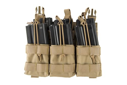 Lancer Tactical Adaptive Hook and Loop Triple Stacker Open Top M4 Mag Pouch (TAN)