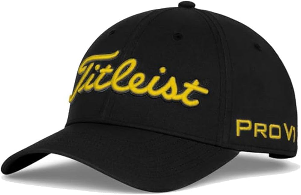 Gorra de golf Titleist Tour Performance 2025 (negro/amarillo, ajustable)