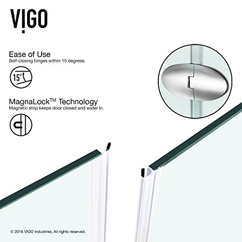 Vigo Vg6061Chcl42W 42.0" -42.13" W -78.75" H Frameless Hinged Neo-Angle Shower Enclosure With Clear 0.38" Tempered Glass And Stainless Steel Hardware In Chrome Finish With Reversible Handle And Base #TOP6