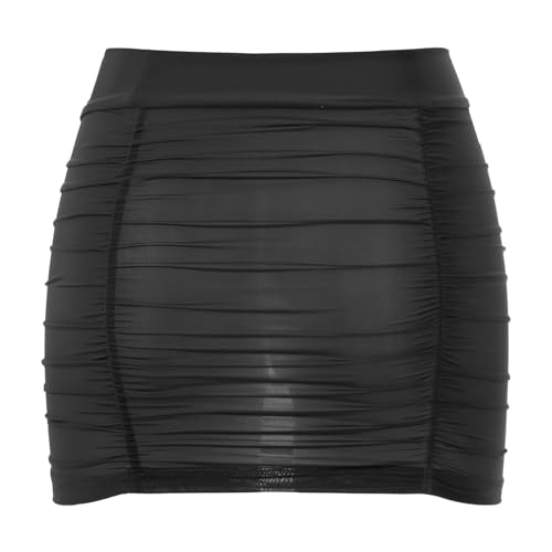 Women's Shirring Mesh See Through Bodycon Mini Skirt Sheer Tight Package Hip Pencil Skirt4