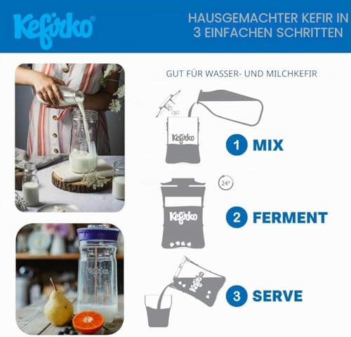 Kefirko Fermentations Set | Milch- und Wasserkefir selber herstellen - 900ml (Blau)