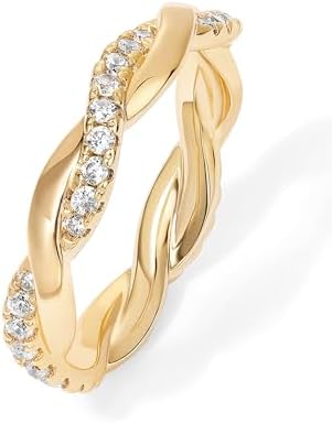 PAVOI 14K 金メッキ キュービックジルコニア ツイストロープ エタニティバンド 女性用