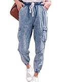 LONGYIDA Jean Joggers for Women High Waisted Drawstring Elastic Waist Stretch Denim Pants(Medium Blue,M)