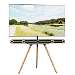 PUTORSEN Easel TV Tripod Stand for 43 to 65 Inch LED LCD Screens, Height Adjustment TV Floor Stand with Wooden Tray and Solid Wood Base, Swivel, Max VESA 400x400mm, Max Load 77lbs Black