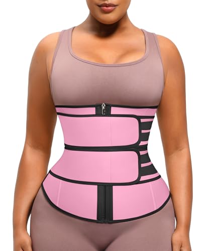 Image of FeelinGirl Waist Trainer for Women Belly Fat Long Torso Sauna Workout 2 Belt With Zipper 7 Steel Bones Corset