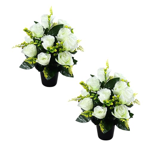 Avejjbaey 2 ramos de rosas artificiales de seda realistas para funerales y conmemorativos, arreglos florales de tumba falsa
