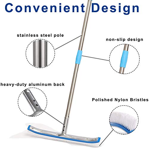 GLORYA Swimming Pool Brush with 8ft Pole - 18\" Polished Nylon Bristles Pool Brush Head - Brush Designed for Cleans Walls Tiles and Floors - Thumbnail 4