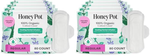 Image of The Honey Pot Company - 80ct - Herbal Sanitary Pads for Women - Regular Flow w /Wings - Infused w /Essential Oils for Cooling Effect & Organic Cotton Cover - Feminine Care (Pack of 2)