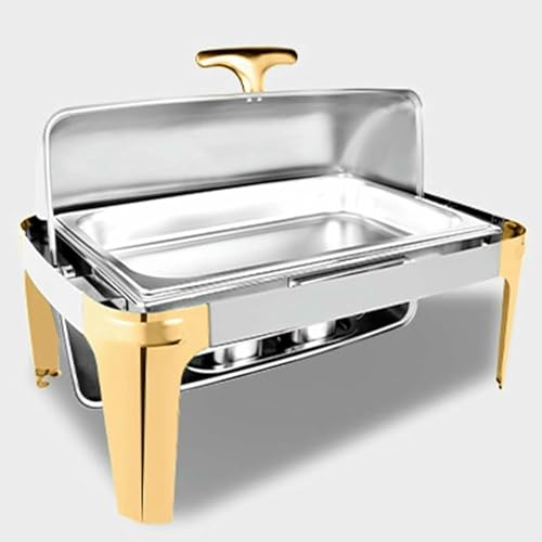 Servidor de buffet - Juego de buffet con olla caliente, calentador redondo con tapa de acero inoxidable, placa calefactora, juego de cubiertos con soporte for combustible, servidor con tapa y clip for