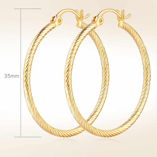 SPOINT 14K Gold Hoop Earrings for Women 14K Gold Hoop Earrings Twist Round Large Hoops Earring for Womens Earring 35mm2