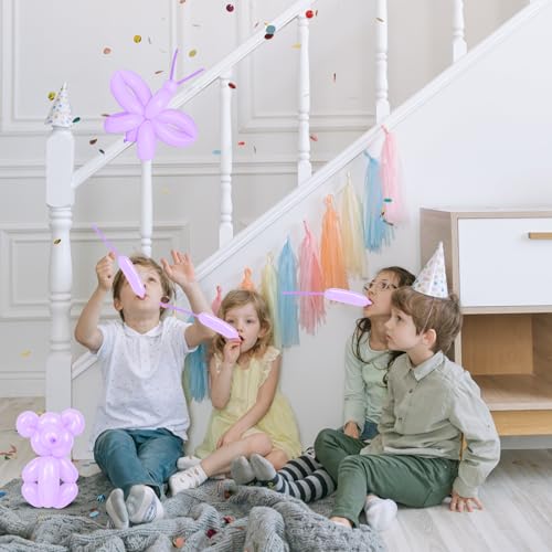 Image of 100Pcs Pastel Purple 260 Balloons, Long Balloon for Tying Balloon Arch, Long Skinny Balloons for Twisting Ballons Animal balloons Birthday Party Wedding Festival Decorations
