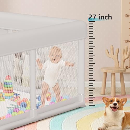 Image of Hiaksedt Baby Playpen 74x50 in PlayPen for Babies and Toddlers, Large Play Yards for Indoor & Outdoor with Zipper Gates, Breathable Mesh with Mat