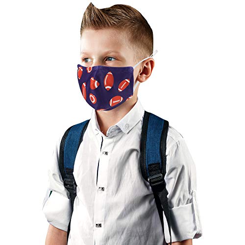 SAVANNAH Kids Washable Cloth Mask Face Coverings Baseball Boy Masks Reusable 3-10 Years Old Toddler Football Sports Protective Adjustable Ear Loops Mask with Filter Pocket (Pack 4)