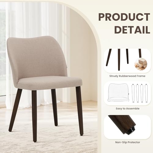 Image of Wooden Dining Chairs Set of 6, Upholstered Kitchen Dining Room Chair, Modern Fabric Farmhouse Dinner Chair for Restaurant & Cafe, Camel