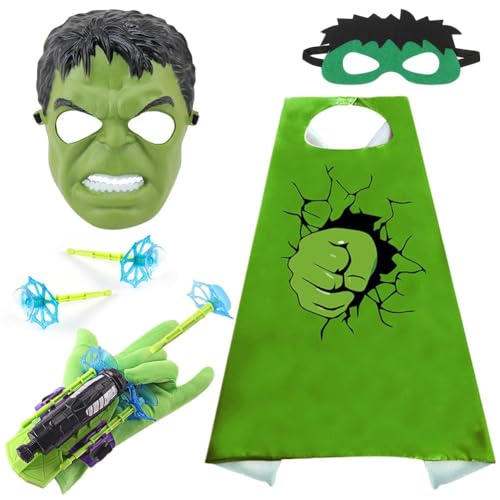 Hullk Camadas para crianças, super-herói capa e máscara disfarce lançador luvas para crianças Halloween carnaval brinquedos infantis cosplay de festa de dança aniversário