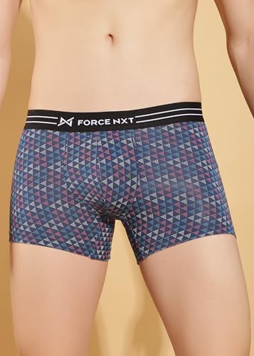 Image of Force NXT Men's Micro Modal Elastane Stretch Fabric Printed Trunk | Ultra Soft and Durable Waistband for Daily Uses | Label Free Outer Elastic Underwear for Men