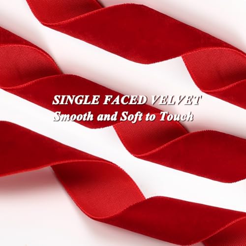 Red Velvet Ribbon, 25mm x 18m Soft Luxurious Velvet Ribbon for Gift Wrapping, Bouquets Bundling, Wedding Decoration Bows and Crafts