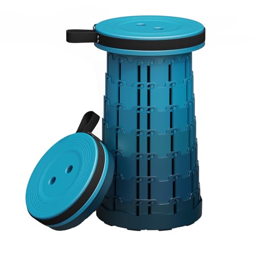 fanivshi Upgraded Collapsible Stool with Load Capacity 400lbs and Folding Portable Retractable Telescoping Foldable Camping Stool for Adults Outdoor Camping Fishing Hiking Carrying Straps(Blue).