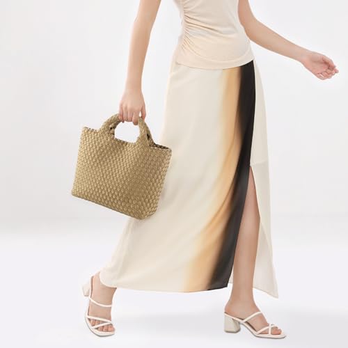Image of Woven Bag for Women, Neoprene Tote Bag Summer Beach Handbag Purse Retro Handmade Travel Shoulder Bag Set