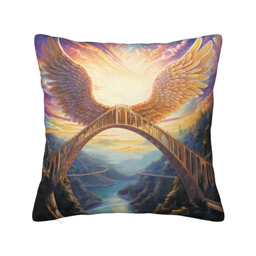 WZYWHJ Fundas de almohada decorativas de 16 x 16 pulgadas, diseño de alas en el puente del arco iris, fundas de almohada cuadradas de doble cara para el hogar, cama, sofá, sala de estar, casa de campo