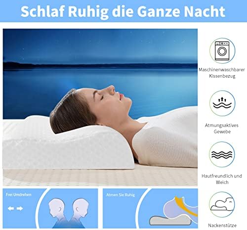 Good Nite Memory Foam Pillow Ergonomic Contour Neck Pillows for Neck Pain Hypoallergenic Cervical Support Pillow for Side/Back/Stomach Sleepers | 65-35*11/9cm