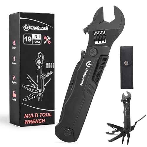 Hanboost Multitool Wrench 19 In 1 Multipurpose Camping Gear Pocket Size Adjustable Wrench with Pliers, Wire Cutter, Cutting Saw, Bottle Opener for Maintenance, Camping and DIY,Gift for Him