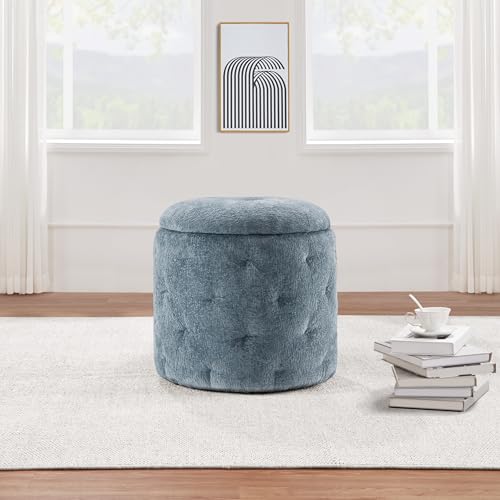 OSP Home Furnishings Erindale Round Storage Ottoman, 18.75 Inch Diamond Tufted, Plush Lined Interior, Sky Blue by OSP Home Furnishings - Image 8