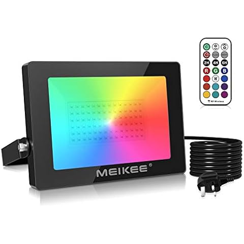 MEIKEE 100W RGB Lights Led Floodlight 360° Remote Control Christmas Lights Auto Timer IP66 Waterproof Colour Changing Light Outdoor Decoration for Halloween Birthday Party Easter Strobe Garden Pond Cover