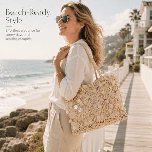 Bolso de playa tejido para mujer, grande y bohemio miniatura 2