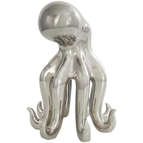 Image of Deco 79 Ceramic Octopus Decorative Sculpture Tall Standing Home Decor Statue, Accent Figurine 8 inch x 9 inch x 12 inch, Silver