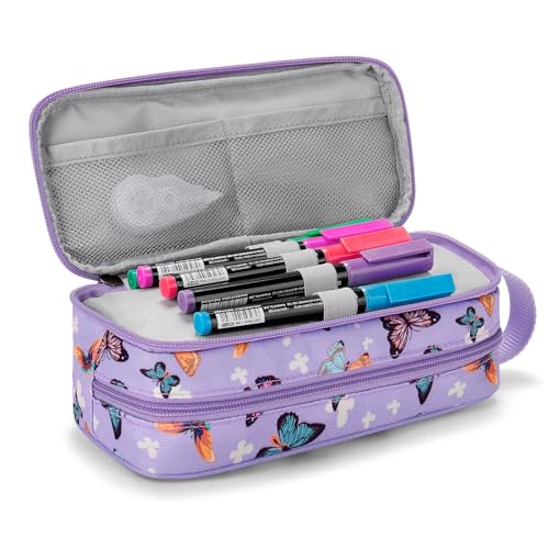 Image of Choco Mocha Girls Pencil Case for Kids, Soft Large Zipper Pencil Pouch for Kids with 2 Compartments Girls Pencil Case for School Butterfly Pencil Bag, Purple
