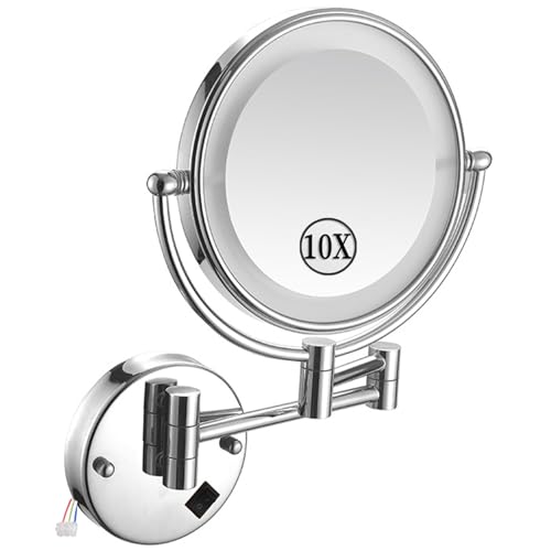 Keyqeen 3515273988--64314885 Led Makeup Mirror With Lights, Double Sided 1X/10X Magnifying Mirror, Chrome Hardwired Wall Mounted 360° Swivel Extendable Bathroom Vanity Mirror cover