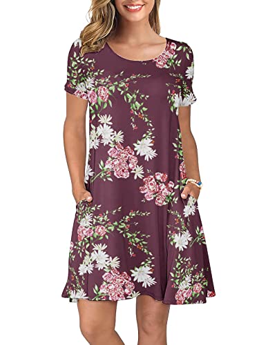 Image of KORSIS Summer Women's Dress Casual T-Shirt Short Sleeve Dresses Swing Flowy Beach Vacation Work Sundress with Pockets