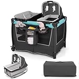 DREAMADE 5 in 1 Babybett, Reisebett Baby mit Matratze, verstellbarem Baldachin, Wickeltisch & Laufstall, Platzsparendes Beistellbett mit Tragetasche für Baby 0-36 Monaten (Minzgrün)
