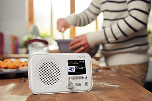 Pure Elan IR5 Portable Internet Radio with Bluetooth, Spotify Connect, Alarm, Colour Screen, AUX Input, Headphones Output and 12 Station Presets – Wi-Fi and Bluetooth Radio/Portable Radio - White