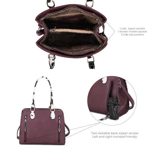 Image of JESSIE & JAMES Montana Whipstitching Cow Print Top Handle Satchel Purse with Adjustable Shoulder Strap