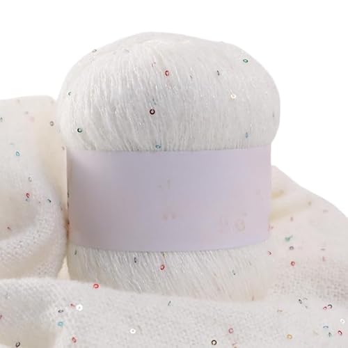 Namzi White Sequin Mohair Yarn 100g，DIY Knitting, Crocheting, Scarves, Shawls, Sparkly Craft Supplies
