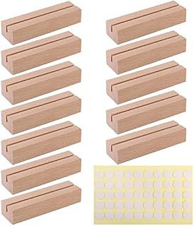Zocipro 12Pcs Place Card Holders, Wood Table Number Holders, Wooden Card Holder with Double-sided Adhesive for Wedding Dinner Party Events Decoration, Photo Display