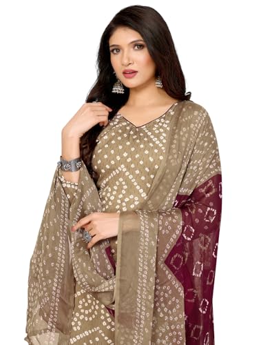 Image of Yashika Women's Printed Dress Material - Unstitched Crepe Fabric Kurti, Pants & Dupatta Set (AZ-YS-P4-HIRAL BANDHANI)