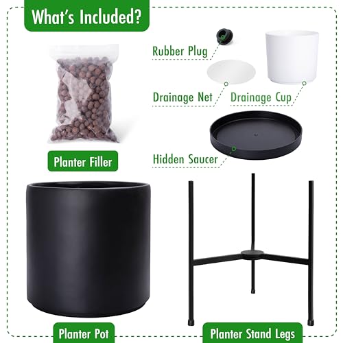 D'vine Dev Cylinder Planter Pot with Metal Stand, Black, 14 in, 96-T-B-4 by D'vine Dev - Used condition - Image 6