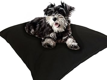 Durable Luxury Comfort Pet Dog Microcushion Pillow Bed with Inner Waterproof Resistant Liner + External Cover for Small to Large Dogs Complete Bed Set Black Canvas, 36x29