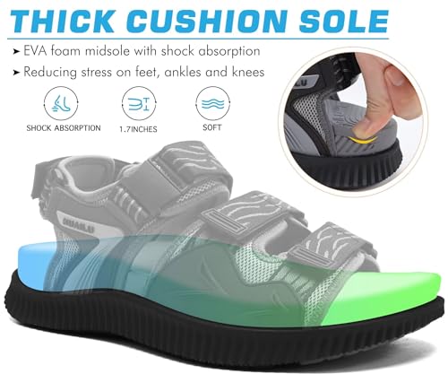 KuaiLu Mens Hiking Sandals with Arch Support Orthotic Walking Recovery Sandals 9 Grey Black4