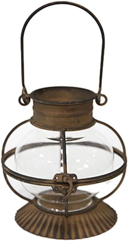 Vintage Metal Candle Lantern Hanging Lantern,Distressed Decorative Candle Lantern for Outdoor Patio Rustic Home Decor, Candle Holders with Clear Glass (Style B)