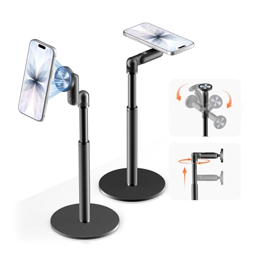 VTRUSTA 360° Rotating Magnetic Phone Stand for MagSafe, 2 in 1 Adjustable Tablet Stand & Cell Phone Stand, Aluminum Phone Holder for Desk, Compatible iPhone 17 16 15 14 13 12 Pro Max and IPad, Black