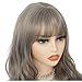 Salaibs Grey Long Curly Wavy Wigs for Women with Bangs Natural Wave Dark Gray Hair Wig Synthetic Heat Resistant Halloween Daily Wig