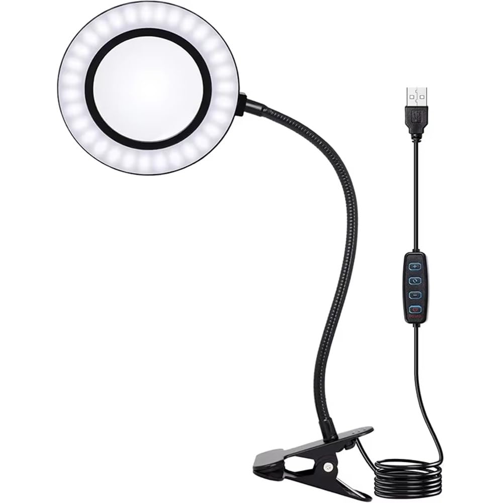 Muuookka Gooseneck Light 10X Magnifying Glass with Clip 56 LED Magnifier Lamp 3 Color Modes 10 Brightness Levels 360° Flexibility