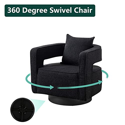 ODUWA Swivel Barrel Accent Chair,26" W Modern Round Boucle Arm Chair with Black Base,Upholstered Comfy 360 Degree Swivel Single Circle Club Chair for Nursery Bedroom Living Room Hotel Office