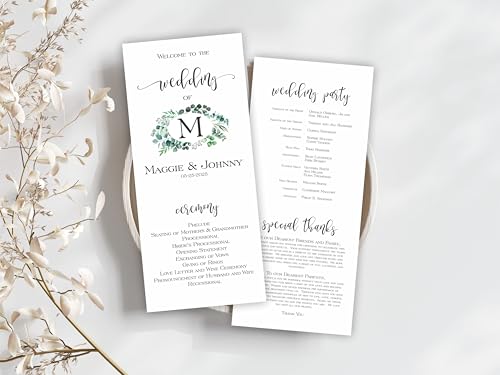 Personalized Printed Wedding Programs, Set of 20 Wedding Menu, Modern Wedding Programs, Simple Program, Wedding Program Cards, Wow Renewal, Birthday, Shower, Quinceanera, Party, Made in USA