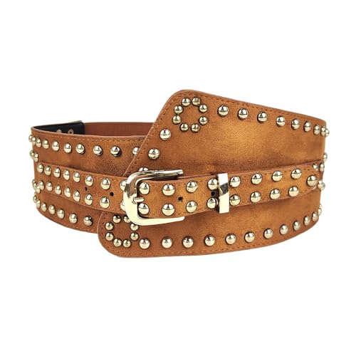 Pin Buckle Waist Belt for Women Ladies Underbust Corset Fashion Female Stretch Waist Strap with Rivet for Prom Party, Brown
